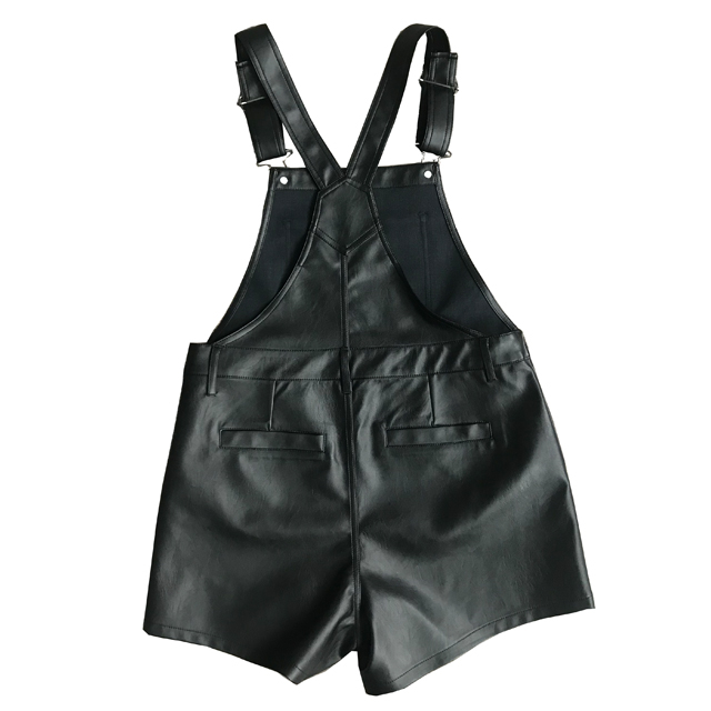 OEM Black PU Overall Shorts with Buckle