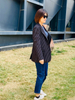 wholesale color matching black and white stripe rayon blazer women casual jacket