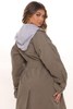 Grey Color Double Breast Button Jacket with Hoodie