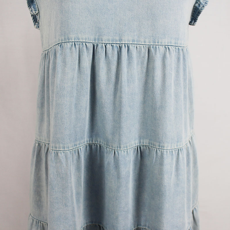 OEM Denim Sweet Heart Neckline Jean Denim Dress Jeans Skirt Ladies Fashion Tiered Flounce Dress