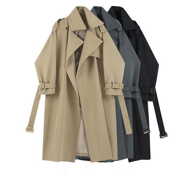 Elegant Women's Windproof Long Trench Coat with Waist Belt