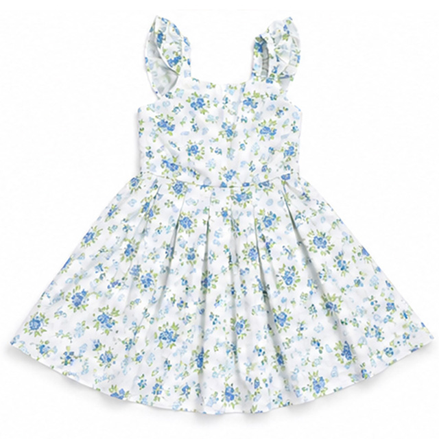 Girls Sleeveless Floral Print Cotton Strap A-Line Dress