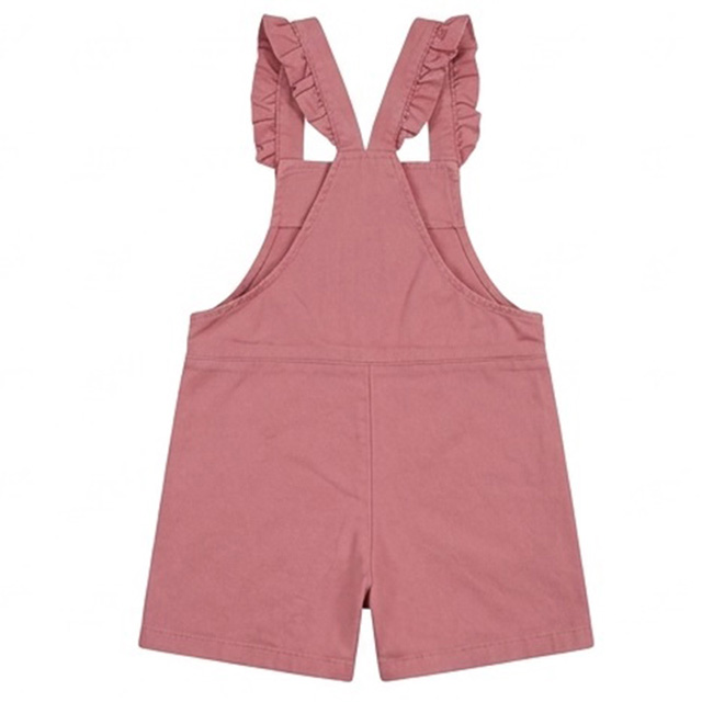 Summer Cotton Girls Shortalls Pink Ruffle Strap Overalls