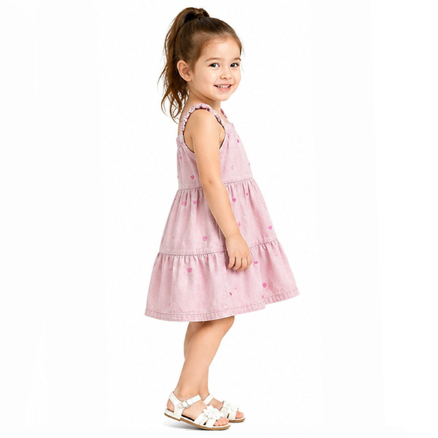 Girls Sleeveless Knee-Length Square Neck Spaghetti Strap Embroidery Tiered Dress
