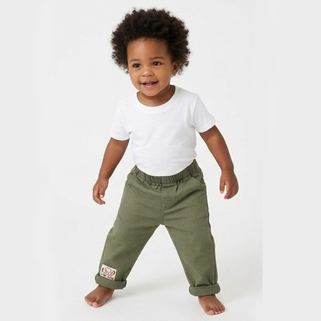 Boys Elastic Waist Outdoor Casual Cotton Twill Cargo Khaki Pants