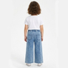 Girls Wash Blue Straight Wide Leg Elastic Waist Denim Jeans