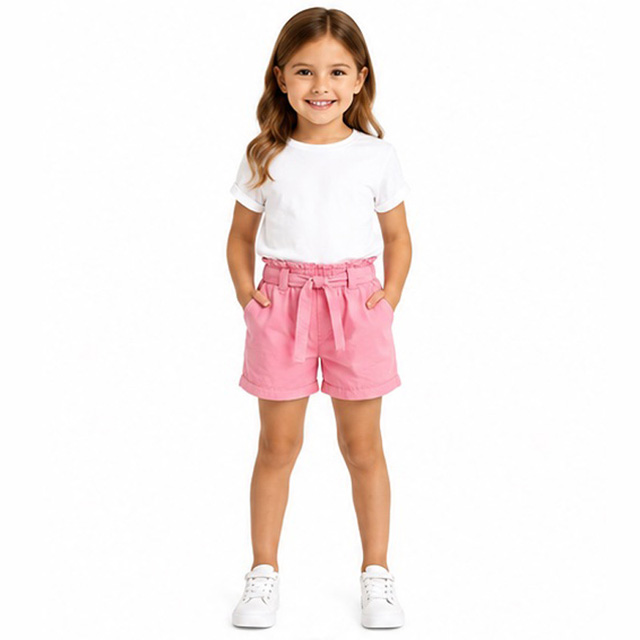 Custom Girls Summer Pink Elastic Waist Casual Cotton Shorts