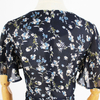 Ladies Summer Black Chiffon Custom V-Neck Flounce Short Sleeve Fashion Floral Dress