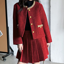 Girls Christmas Red Holiday Suit Elastic Waist Fashion Princess Thick Pleat Skirt