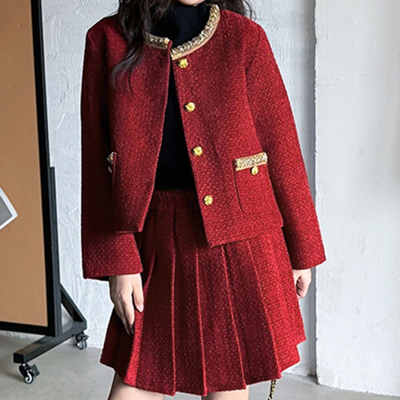 Girls Christmas Red Holiday Suit Elastic Waist Fashion Princess Thick Pleat Skirt