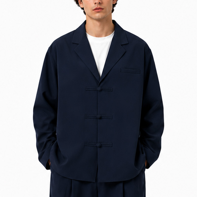 Custom Men Oversized Solid Color Button Knot Casual Blazer Jacket