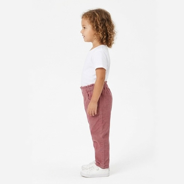 Girls Casual Cotton Corduroy Pants with Ruffle Elastic Waist