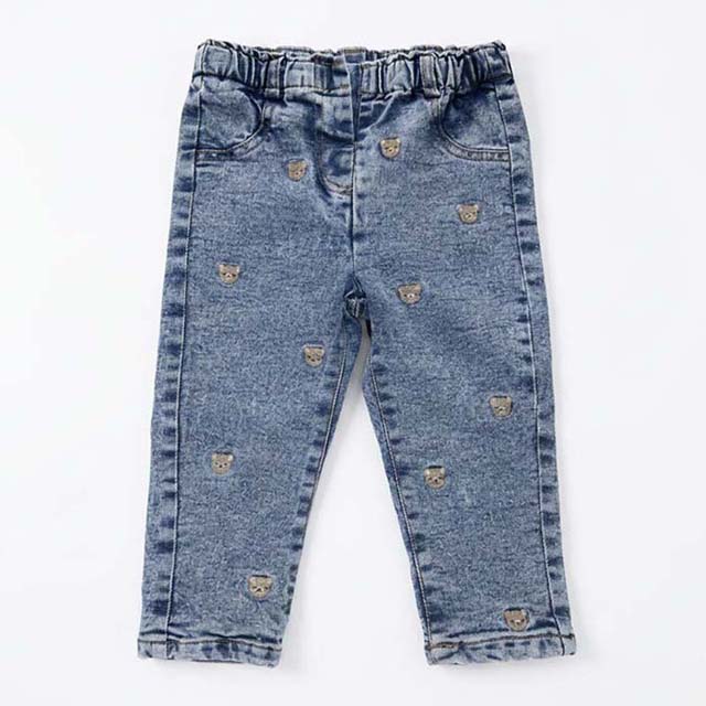 Kids Custom Embroidery Elastic Waist Straight Leg Denim Lined Jeans