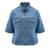 Women's Short Sleeve Button Front Cropped Cocoon Jean Shacket