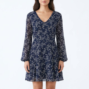 Women's Custom Chiffon V-Neck Long Sleeve Fashion Floral Dress