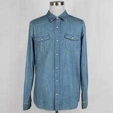 Men's Vintage Casual Custom Print Letter Patch Long Sleeve Denim Shirt