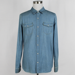 Men's Vintage Casual Custom Print Letter Patch Long Sleeve Denim Shirt