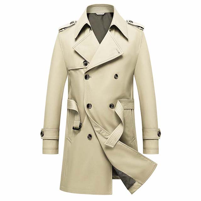 Men's High Quality Spring Autumn MID-Length Double-Breasted Trench Coat with Belt