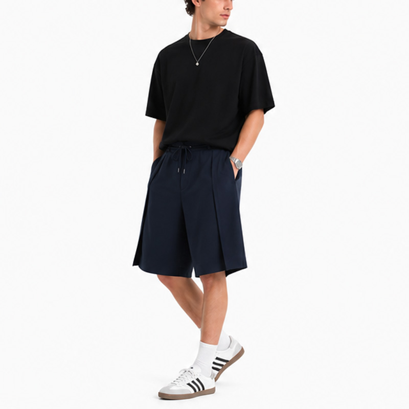Men Loose Fit Drawstring Korean Style Wide-Leg Summer Bermuda Shorts