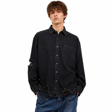 Men's Fashion Cotton Washed Denim Ripped Long Sleeve Shirt