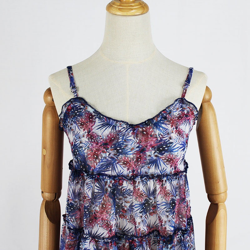 Women's Summer Casual Chiffon Floral Beach Tiered Slip Dress