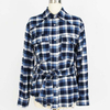Women's Flannel Long Sleeve Fringed Plaid Shirt with Belt