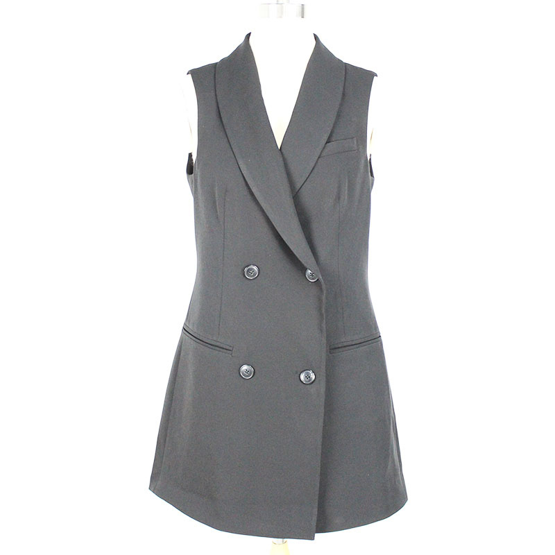 Women's Fashion Double-Breasted Sleeveless Shawl Lapel Suit Vest Blazer Jacket
