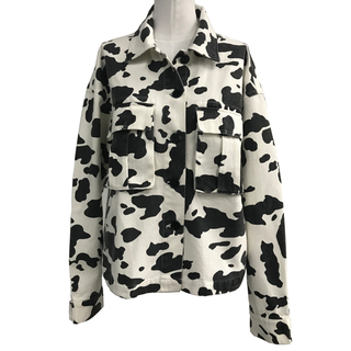 Women Cow Print Cotton Fabric Jacket Coat Casual Autumn Jacket Wear