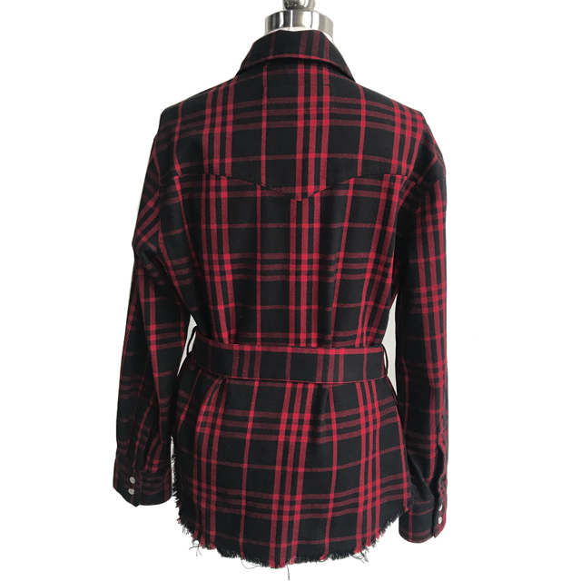 Plaid jacket with belt for woman