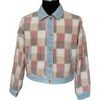 Fashion new style jacket spring wear long sleeve blue denim contrast faux fur plaid coat in pink