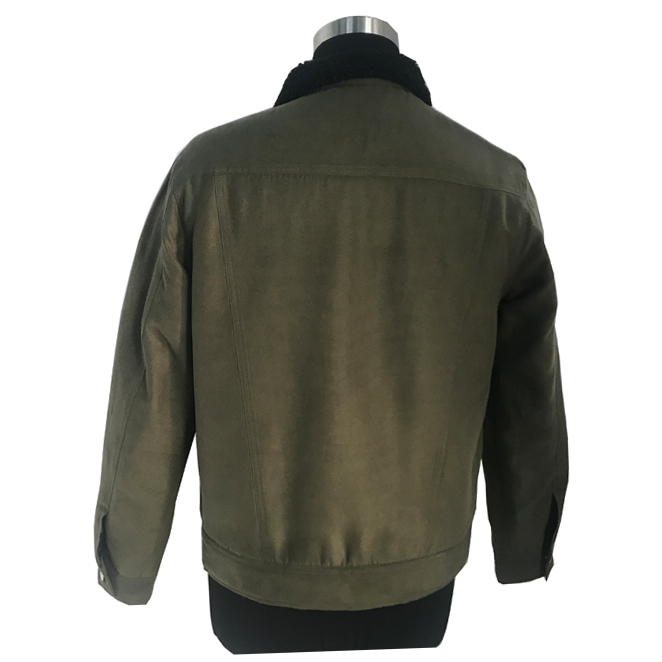 Olive color suede jacket with black color sherpa