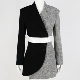 OEM High End Black and White Color Matching Uniform Business Suit Set Ladies Short Skirt Dress
