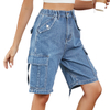 Women's Cotton Denim Washed Summer Casual Cargo Bermuda Shorts