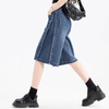 Women Summer High Waist Wide-Leg Denim Bermuda Shorts