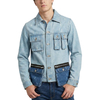 Men's Contrast Color Washed Denim Multi-Pocket Cargo Work Jacket