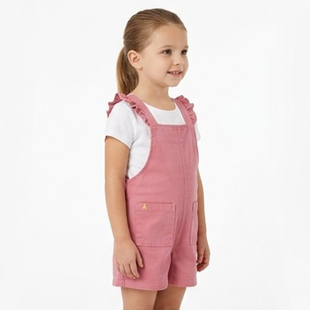 Summer Cotton Girls Shortalls Pink Ruffle Strap Overalls
