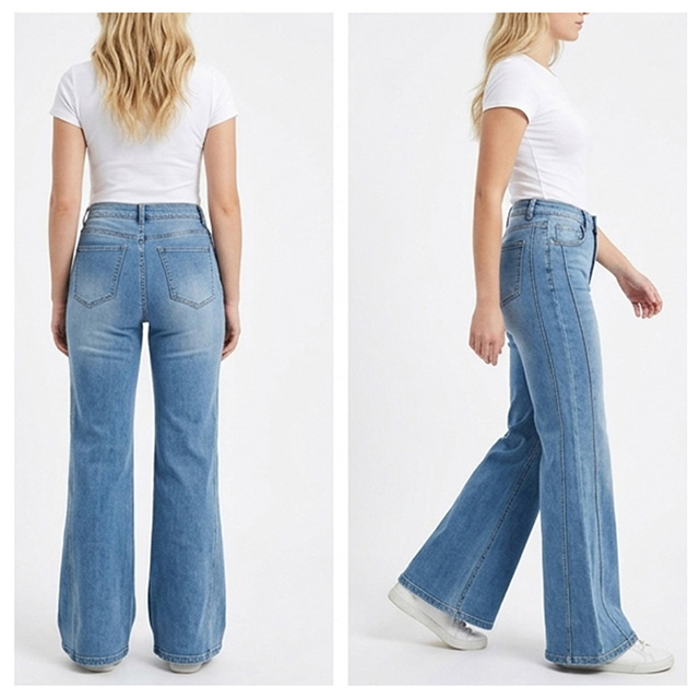 Women's High Rise Wide Leg Light Wash Flare Denim Jeans