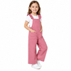 Girls Pink Cotton Ruffle Strap Wide Leg Casual Overalls