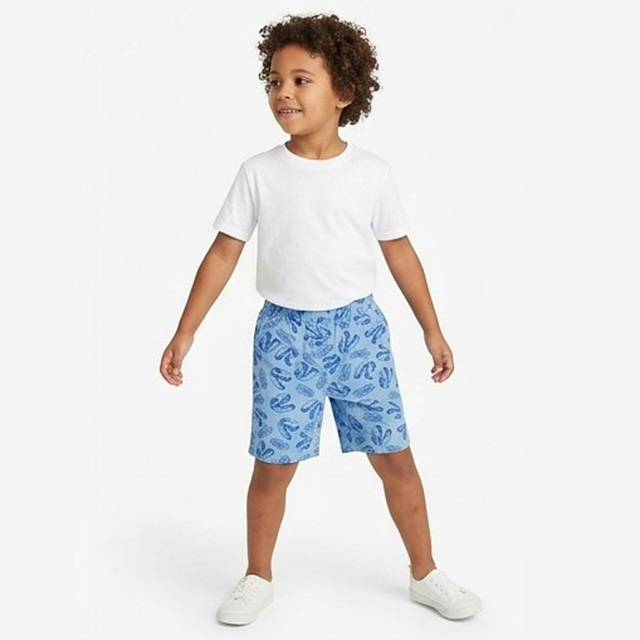 Summer Boys Loose Fit Elastic Waistband Blue Printed Cotton Shorts