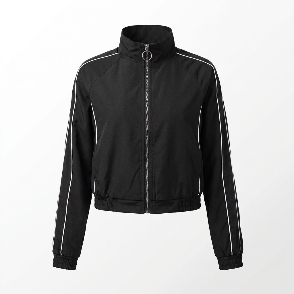 Women's Striped Sports Stand Collar Cropped Zipper Outdoor Running Jacket