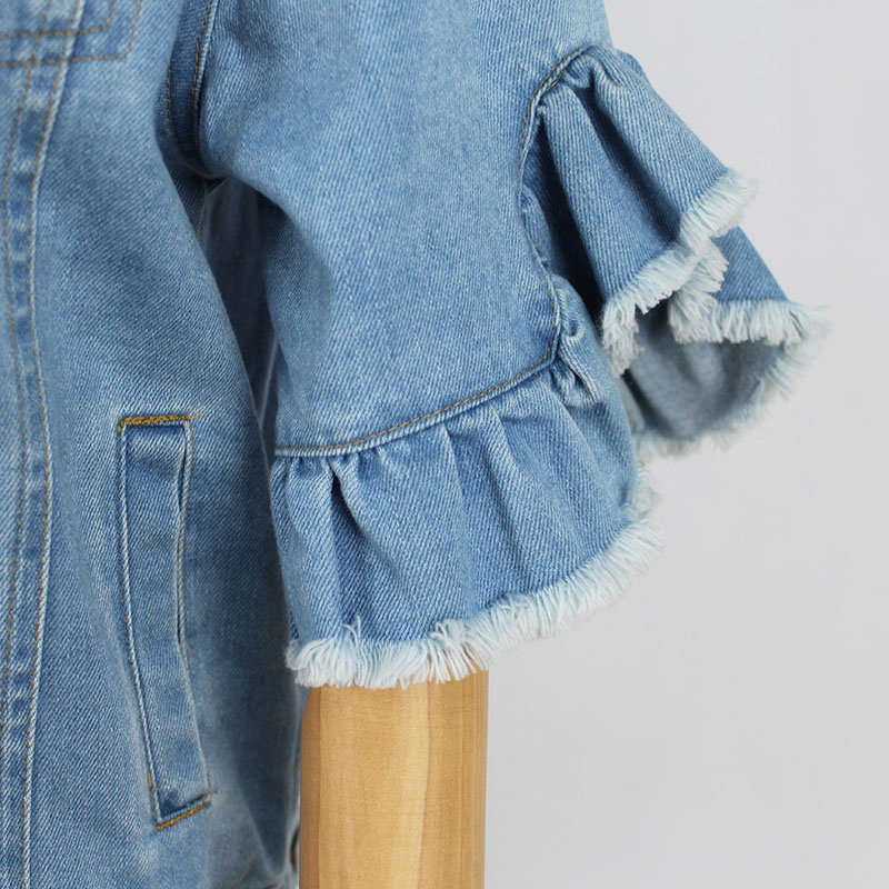 Girls Cotton Ruffle Short Sleeve Light Blue Denim Top Jacket