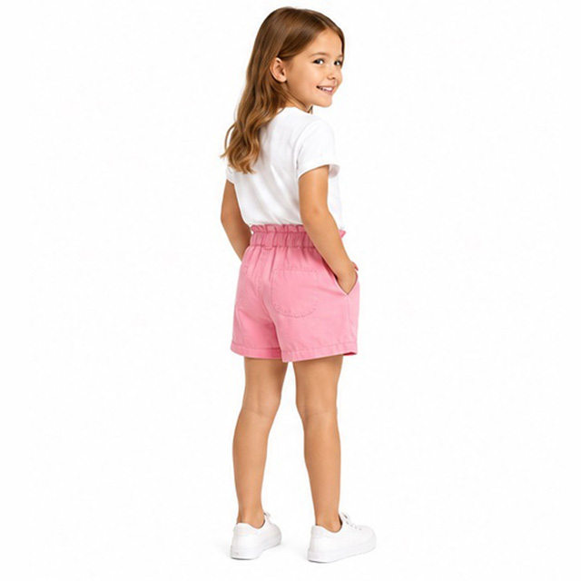 Custom Girls Summer Pink Elastic Waist Casual Cotton Shorts