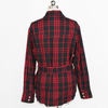 Women's Fashion Button Flannel Long Sleeve Fringed Plaid Shirt with Belt