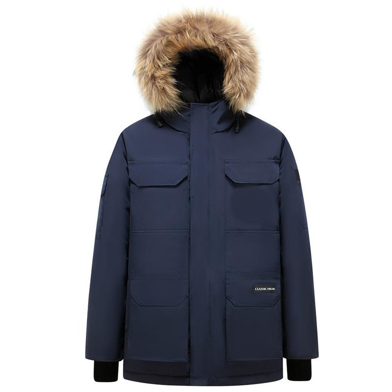 Men's Winter Outdoor Coat Windbreaker Faux Fur Hoody Puffer Duck Down Jacket