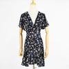 Ladies Summer Black Chiffon Custom V-Neck Flounce Short Sleeve Fashion Floral Dress