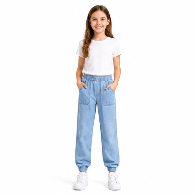 Custom Girls Lightweight Breathable Denim Elastic Waist Jogger Jeans