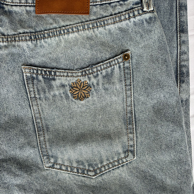 Women's Western Embroidered Light Blue Vintage Wash Loose Fit Distressed Jeans