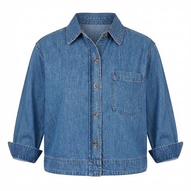 Women's Casual Loose Long Sleeve Button Cotton Denim Blouse