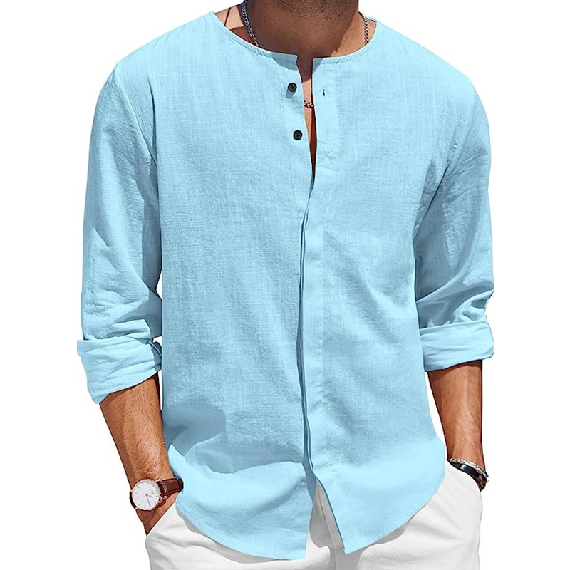 Men's Custom Wholesale Cotton Linen Long Sleeve Summer Beach Shirt