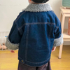Children Winter Windproof Washed Denim Coat Warm Jeans Jacket with Sherpa Lining